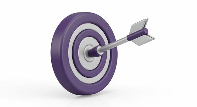3D Purple Target with Silver Arrow Hitting Center. photo