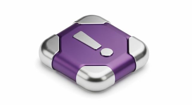 3D Rendered Purple and Silver Exclamation Point Icon. photo