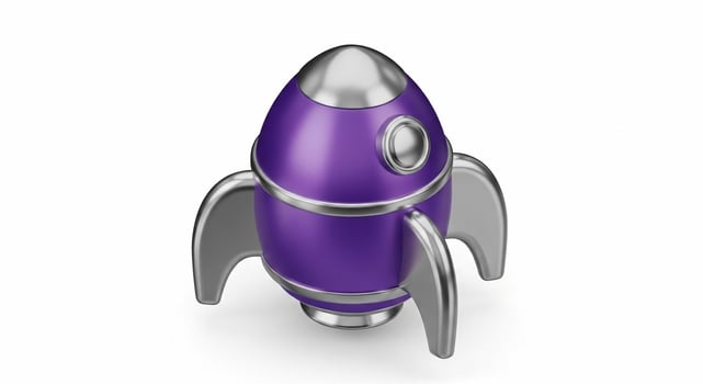 3D Rendered Purple Rocket Icon with Silver Accents. photo