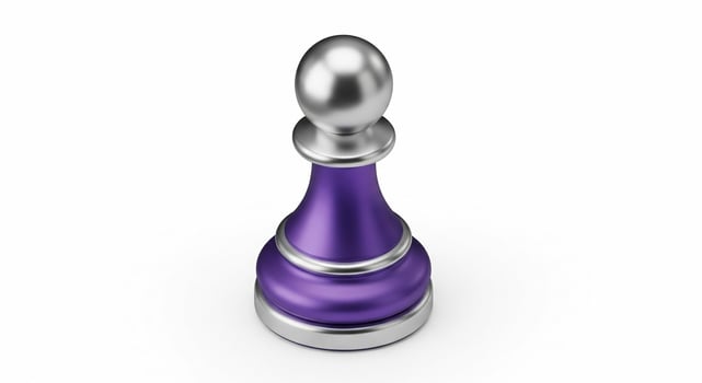 A single purple and silver chess pawn on a white background. photo