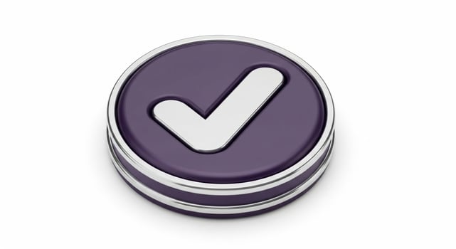 Dark Purple Oval Checkmark Button Icon. photo