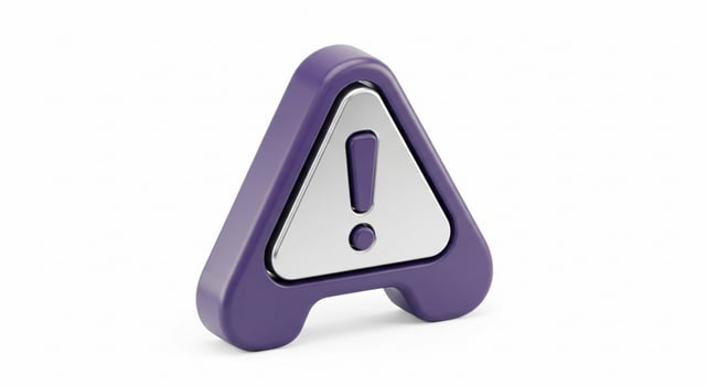 Modern purple and silver exclamation mark warning symbol icon. photo