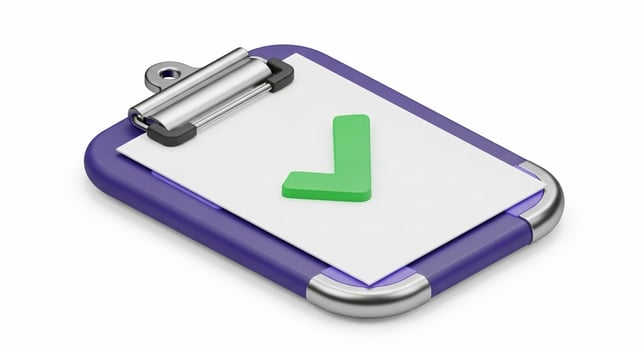 Purple Clipboard with Check Mark 3D Render of Task Completion. photo
