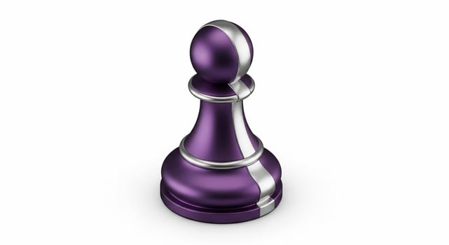 Purple Pawn Chess Piece with Silver Accents on White Background Isolated. photo