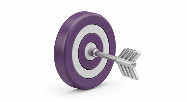 Purple Target with Silver Arrow in Bullseye on White Background. photo