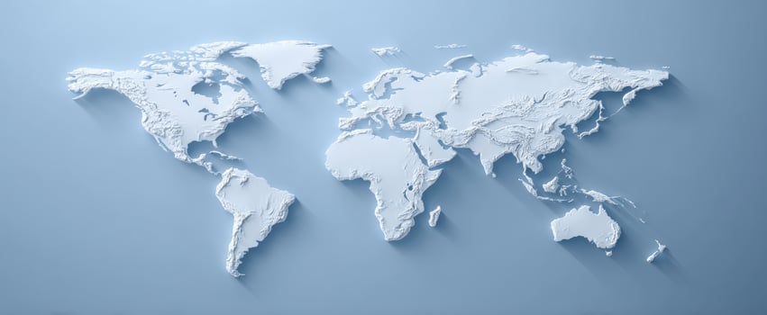 The 3D Relief Map of the World Against a Soft Blue Background photo