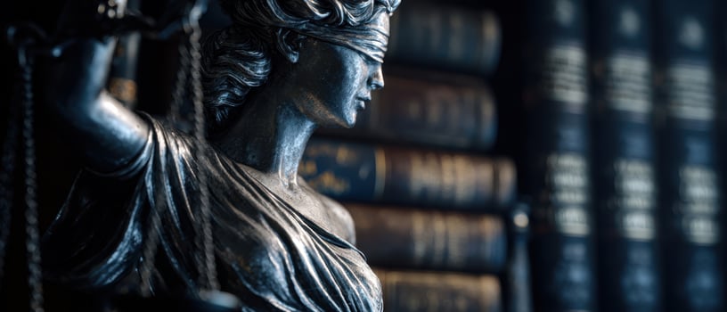 The Blindfolded Lady Justice Sculpture in a Historical Legal Library photo