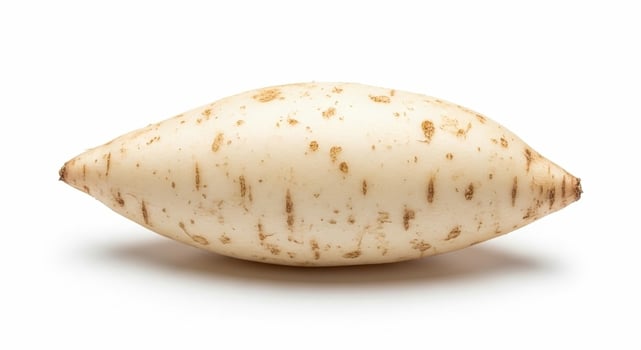 Single White Sweet Potato Against White Background. photo