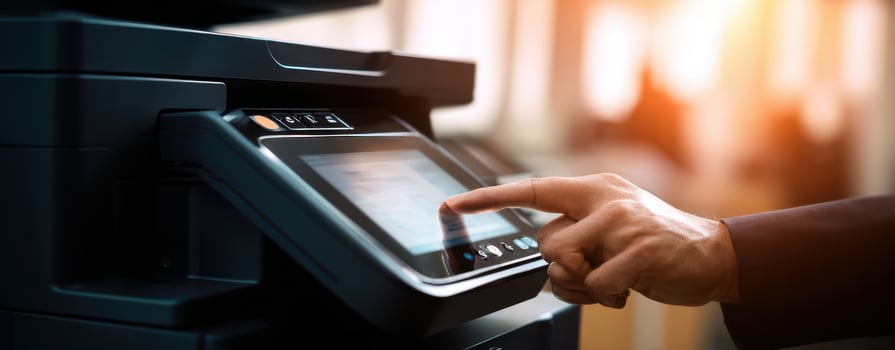 The modern printer technology in an office setting being operated. photo