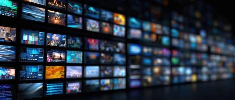 The digital display wall showcasing a vibrant array of multimedia content photo