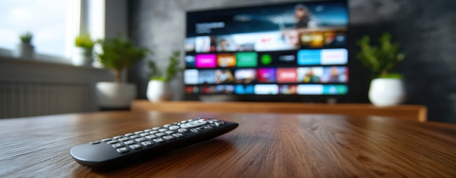 The modern remote and television create an inviting living space atmosphere. photo