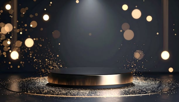 Golden podium with lights and sparkles photo