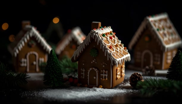 Gingerbread houses on a dark background photo