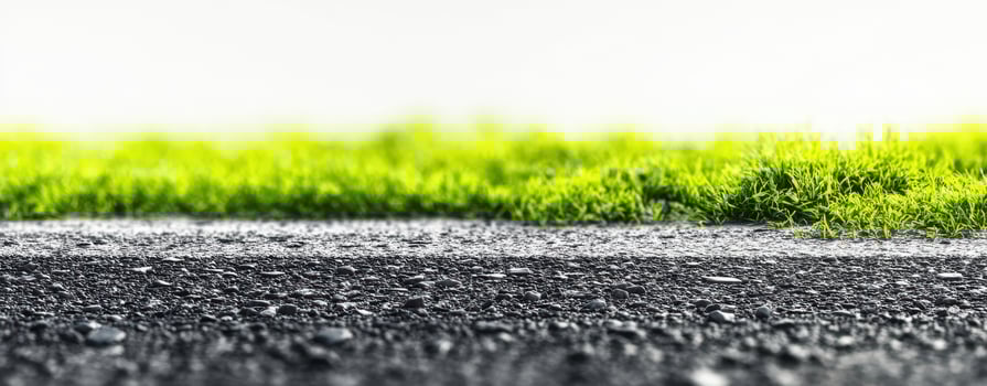 The vibrant green grass contrasting against a textured asphalt background. photo