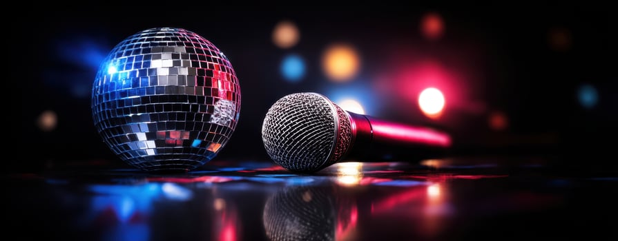 The microphone and disco ball create a lively atmosphere for the party. photo