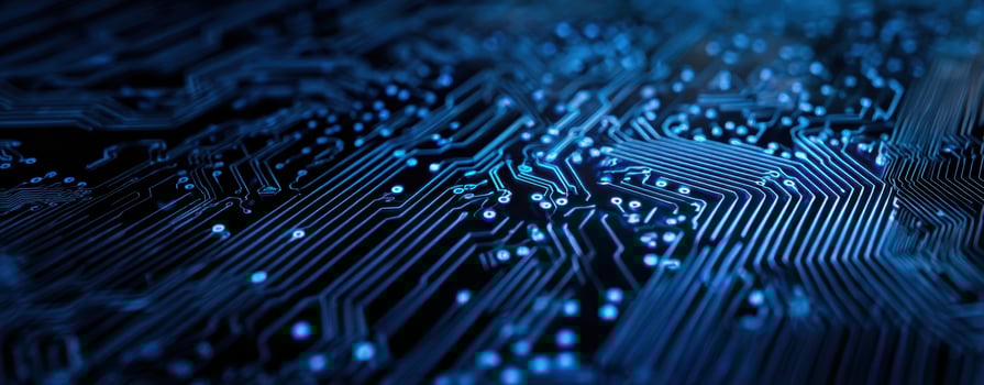 The intricate blue circuitry pattern showcasing modern electronic technology and innovation. photo