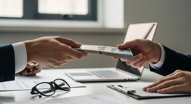 Money exchange business deal finance investment loan payment currency transfer salary bribe corruption concept photo