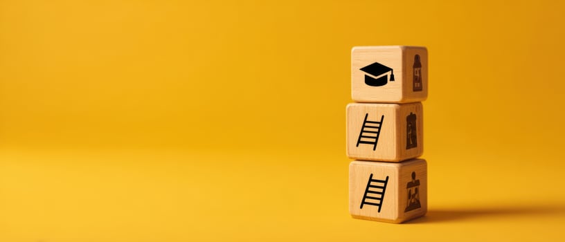The wooden blocks symbolizing education and personal growth in bright colors. photo