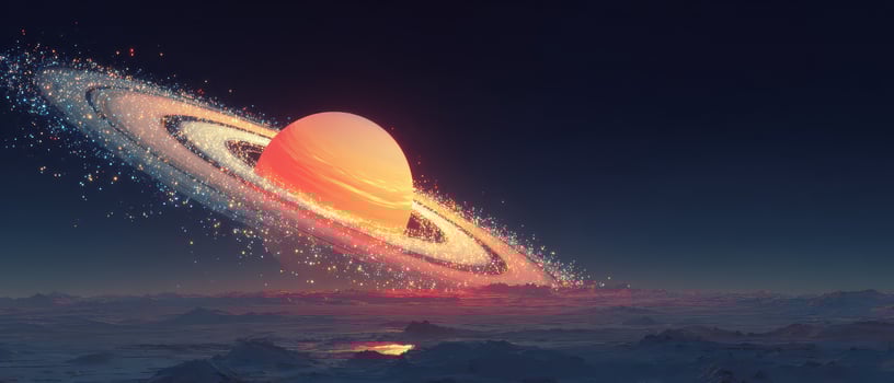 Dusk view of glowing Saturns rings photo