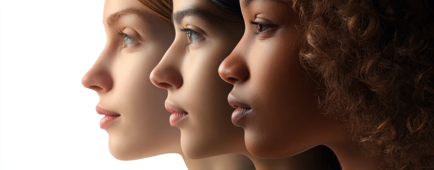 The profiles of diverse women showcasing beauty and unity in different cultures. photo