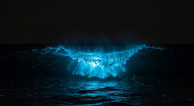 A wave with blue light coming out of it photo