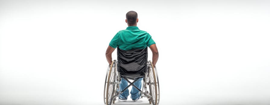 The man in a wheelchair looking towards a bright future. photo