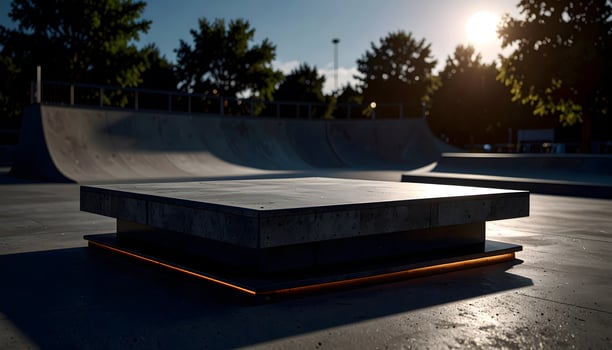 Skatepark's Concrete Platform at Golden Hour photo