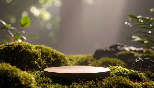 A white object sitting on top of a moss covered area photo