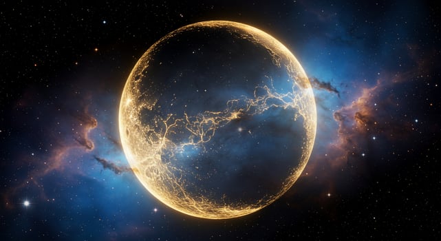 Glowing Planet with Nebula in Starry Space Background, Cosmic Scene photo