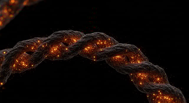 Abstract Dark Twisted Rope with Glowing Orange Particles and Bokeh photo