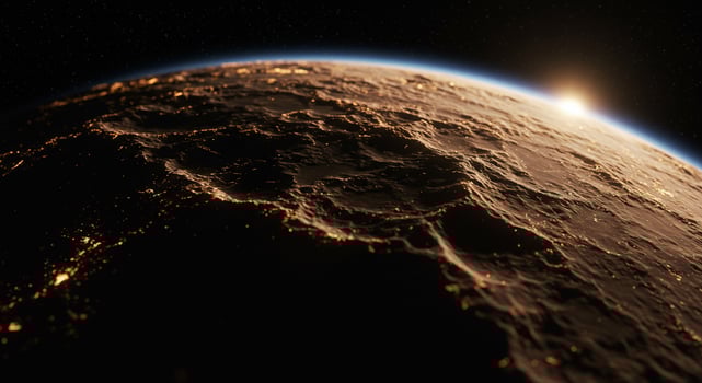 The earth is seen from space with the sun shining photo