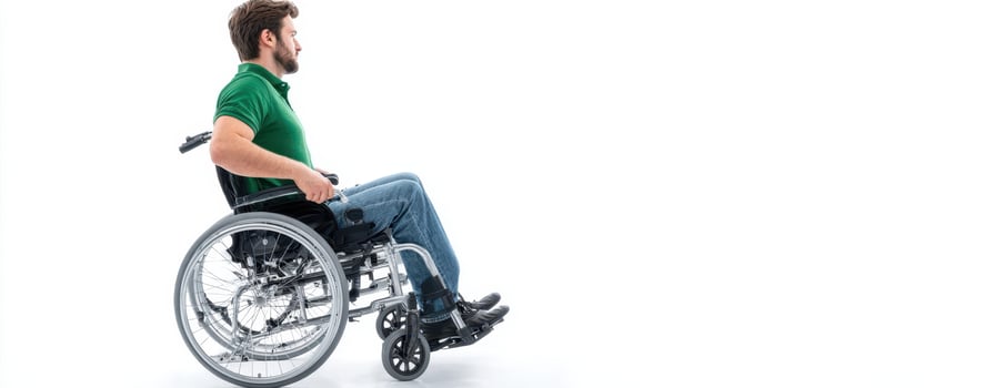 The man in a wheelchair showcasing mobility and independence in modern life. photo