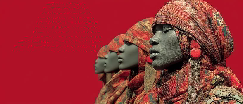 Unique display of cultural art with dark figures photo