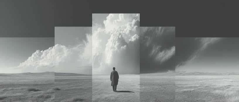 Strolling through vast land beneath clouds photo