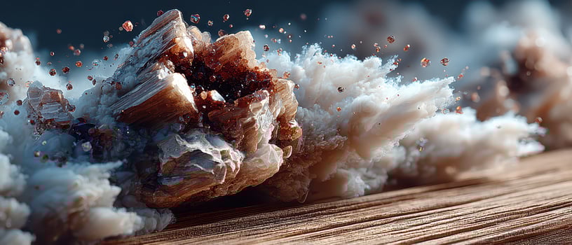 Colorful mineral formation on wooden surface photo