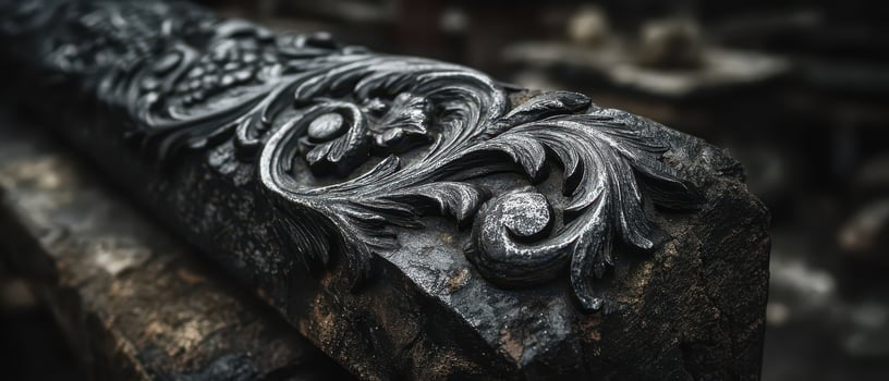 Detailed wood carvings in workshop photo