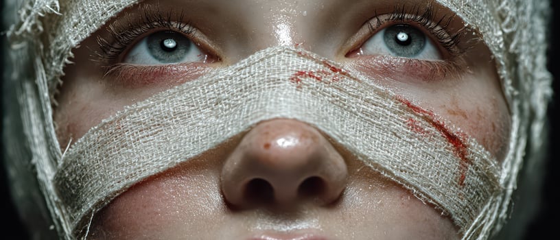 Portrait of a girl with bandages on her face photo