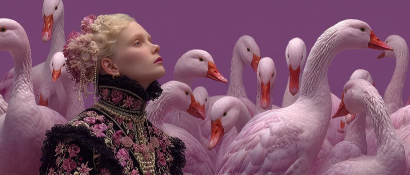 Elegant woman with pink geese photo