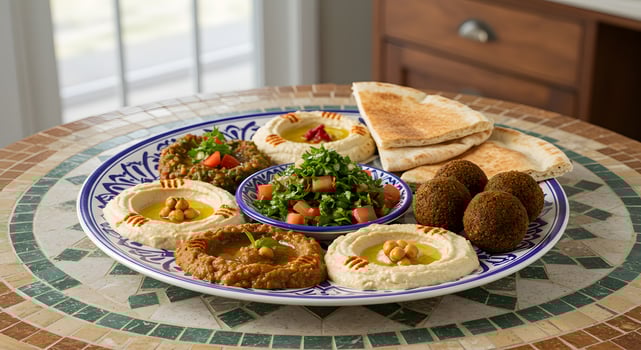 Middle Eastern Feast on Mosaic Table photo