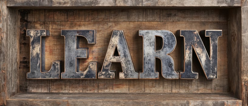 The vintage wooden letters spelling 'LEARN' on a rustic background. photo