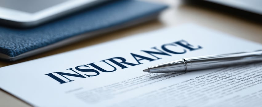 The insurance document with a pen highlighting financial assurance elements. photo