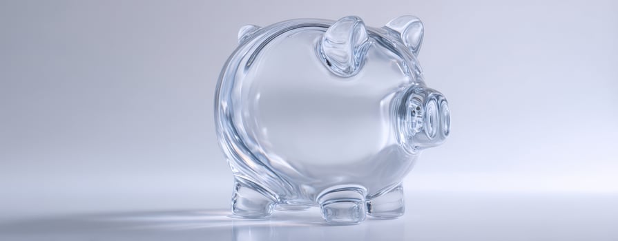 The transparent glass piggy bank representing savings and financial goals. photo