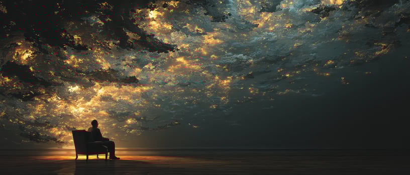 Sitting quietly under a vibrant sky at twilight photo