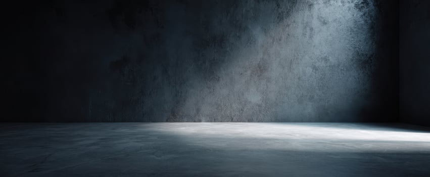 The minimalistic dark room with dramatic lighting and textured walls. photo