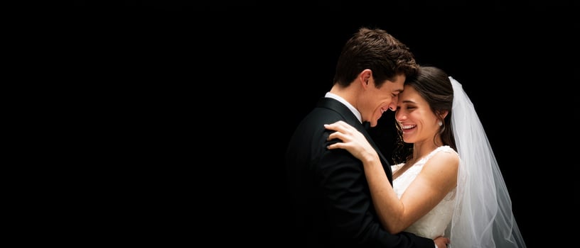 The joyful couple sharing an intimate moment during their wedding celebration. photo