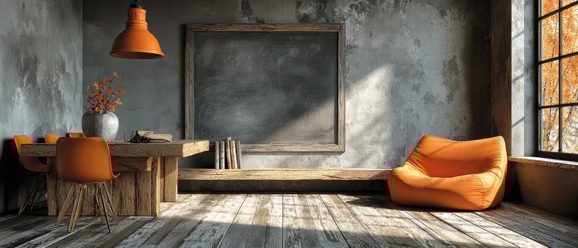 Modern workspace with cozy orange accents photo