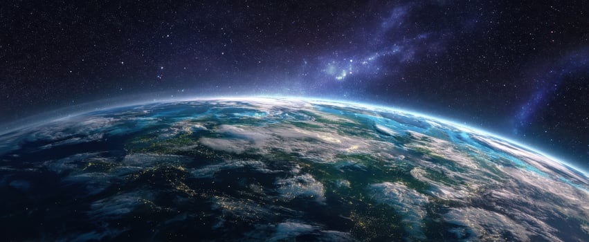 The Earth Viewed from Space with Starry Sky and Cosmic Perspective photo