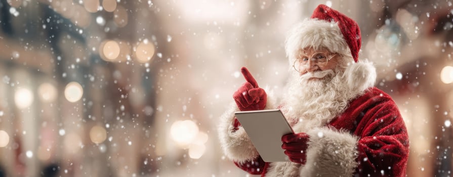 The Santa Claus Checking His List with a Cheerful Smile in a Winter Wonderland photo