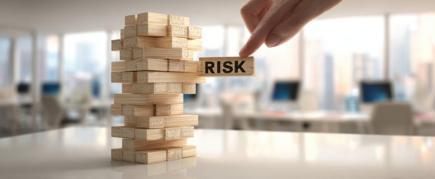 The wooden tower game illustrating risk in a modern office environment. photo