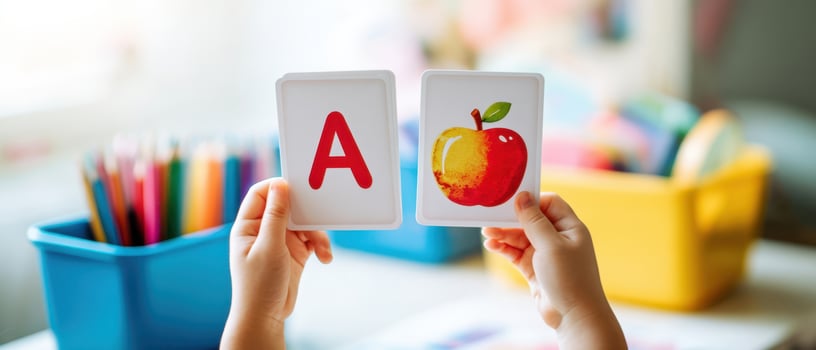 The educational game with letter and apple flashcards for young learners. photo